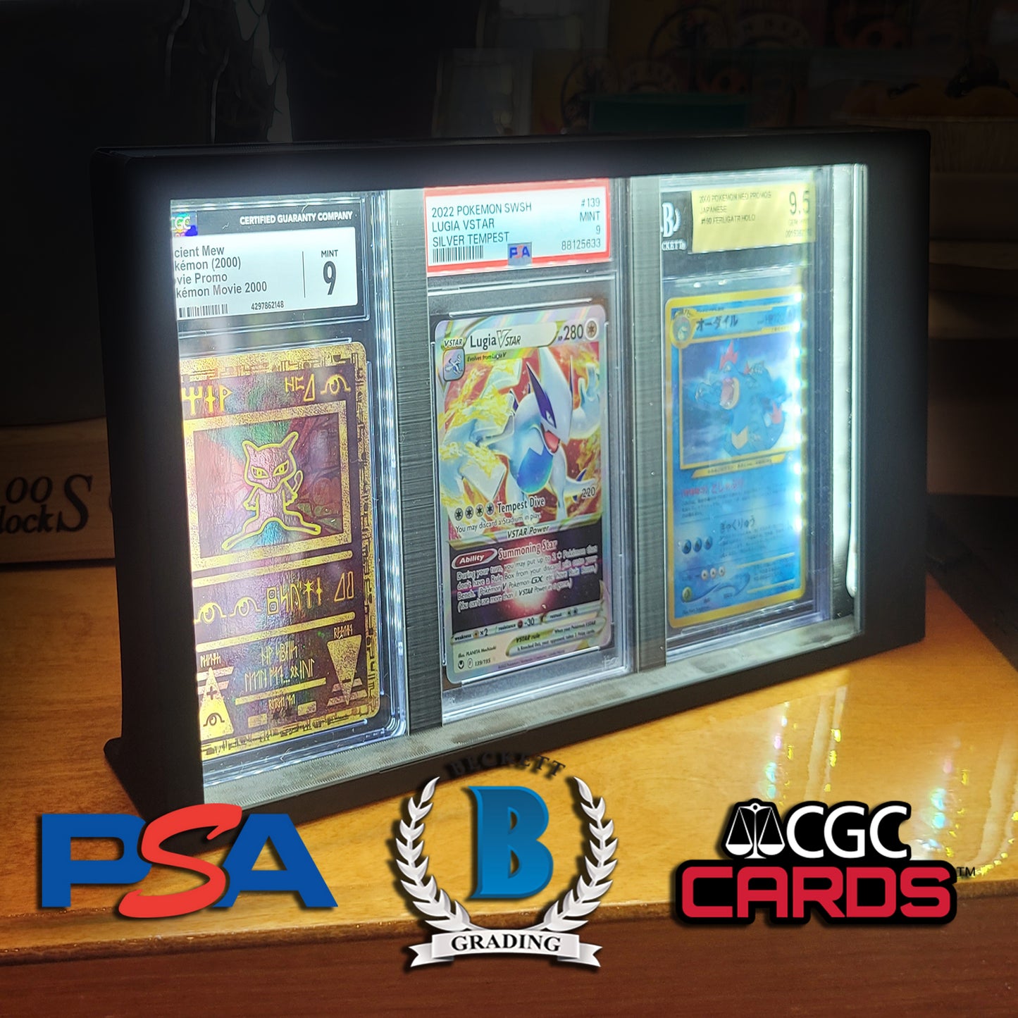 Graded 3 Card Display Lightbox - PSA / Beckett / CGC